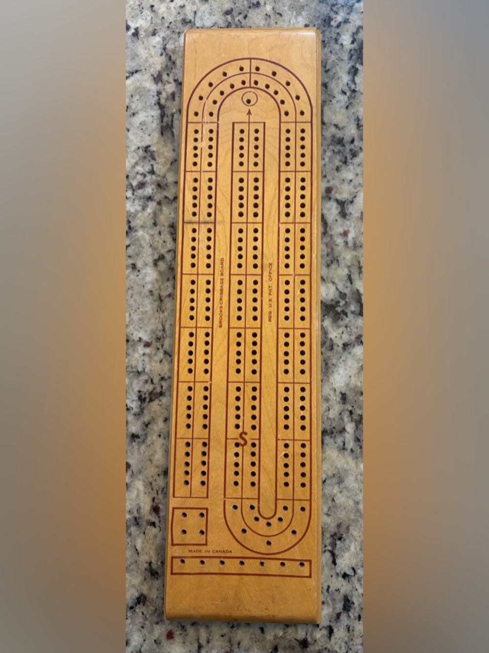 Vintage Brooks Wooden Cribbage Board - Natural Wood- Made in Canada